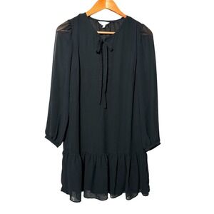 Draper James Black Long Sleeve Dress Tie Neck Ruffle Hem Sheer Size S